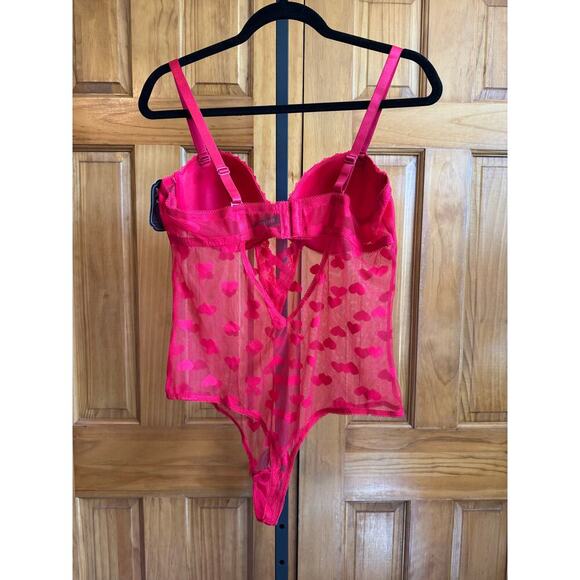 Black Fuchsia by Secret Lace LLC - Sheer Heart Mesh Bodysuit  Size 1X  New - Picture 3 of 7